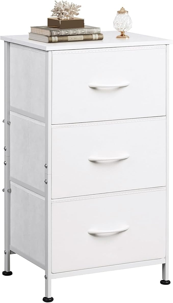 Bedroom Furniture WLIVE WLIVE Nightstand with 3 Drawers, Fabric Dresser, Organizer Unit, Storage Dresser for Bedroom, Hallway, Entryway, Closets, Sturdy Steel Frame, Wood Top, Easy