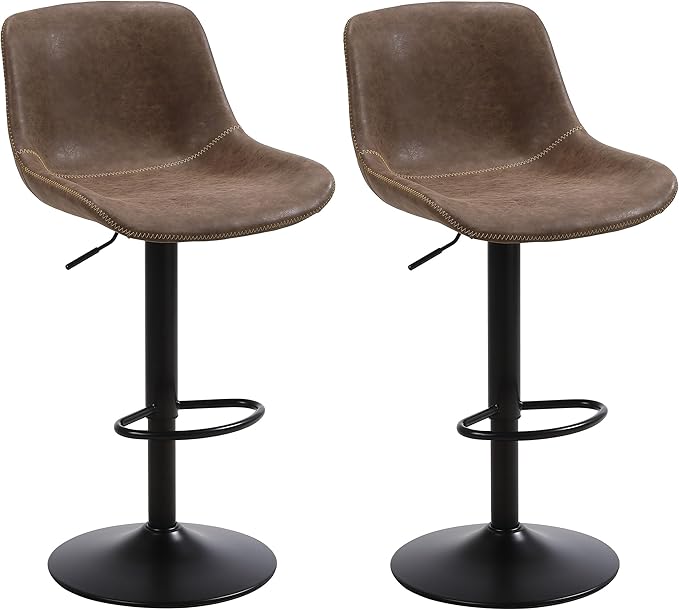 Kitchen Furniture Ermnois Bar Stools Set of 2, Swivel Counter Height Barstools with Back, Adjustable Modern Bar Chairs, Tall Armless PU Leather Kitchen Island Stool, Brown