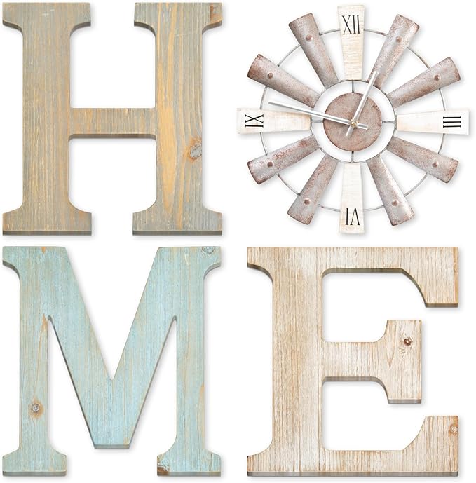 Living Room Furniture ZAZIWZ ZAZIWZ Farmhouse Home Signs with Windmill Clock Wall Decor Rustic Home Letters Wall Art for Living Room Kitchen Entryway Dining Room Bedroom (mix color