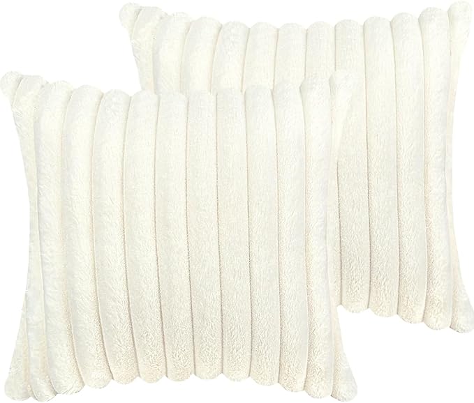 Living Room Decor COTEY 18x18 Throw Pillow Covers Set of 2, Decorative Faux Fur Covers for Bed, Couch Soft Fluffy Pillow Cover with Velvet Back for Living Room, Neutral Home Décor 