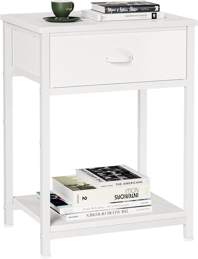 Bedroom Furniture Furologee Furologee White Nightstand with Fabric Drawer, Small Side Table for Small Spaces, 2 Tiers Storage Shelves End Table, Night Stand for Living Room, Bedroo