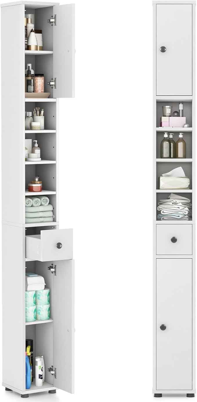 Kitchen Furniture Tangkula Tangkula Tall Slim Bathroom Storage Cabinet, 71" Freestanding Bathroom Cabinet w/ 2 Doors, 1 Drawer & 5 Adjustable Shelves, Floor Narrow Tower Cabinet fo