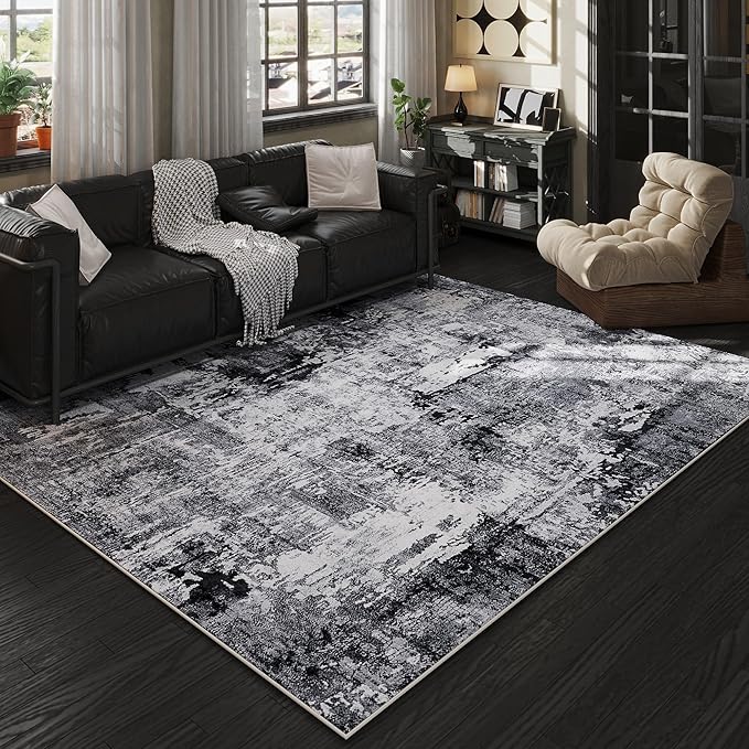Bedroom Decor Rugcomf Rugcomf Area Rug 5x7 Washable Rug Boho Soft Abstract Pattern Non-Slip Faux Wool Vintage for Living Room, Bedroom, Farmhouse, Dining Room, Kids Playroom, Grey
