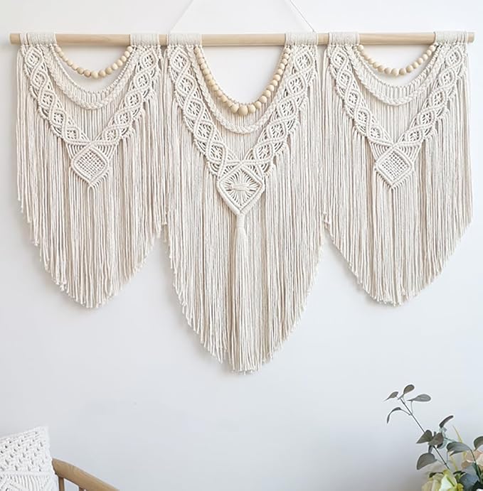 Living Room Decor Achart Achart Macrame Wall Hanging Large- Boho Wall Decor- large wall art- Wall Decor Living Room- Macrame Tapestry Boho Decor for Bedroom (Wooden Bead)