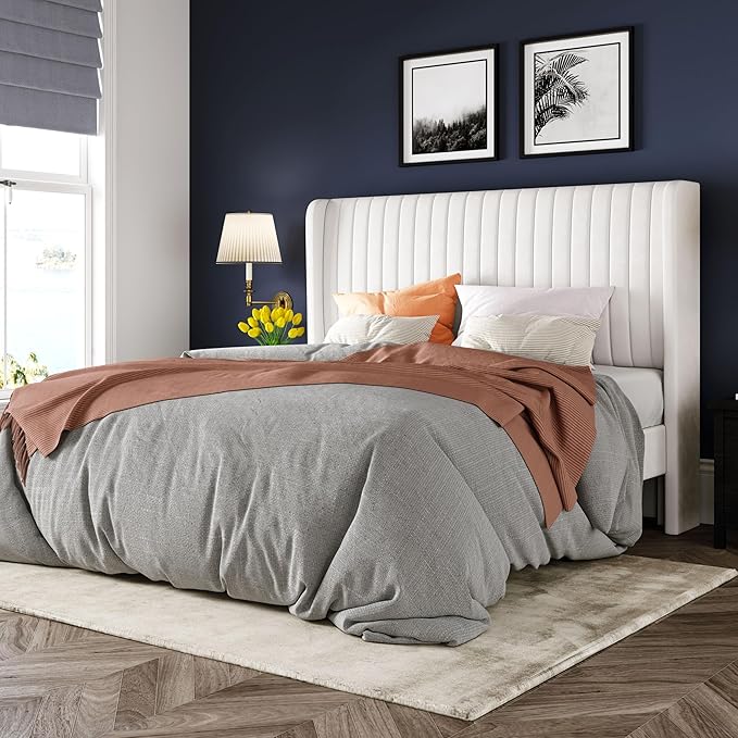 Bedroom Furniture Allewie Allewie Queen Size Velvet Bed Frame/Vertical Channel Tufted Wingback Headboard/Upholstered Platform Bed/Strong Wooden Slats/No Box Spring Needed/Easy Asse