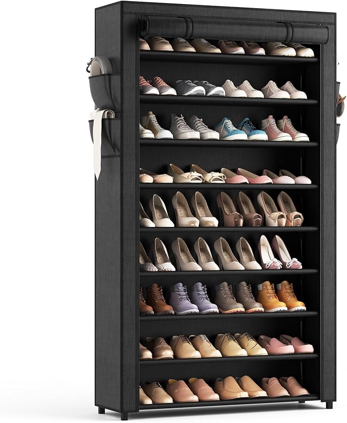 Bathroom Storage LANTEFUL LANTEFUL Shoe Rack with Covers - 10 Tiers Tall Shoe Rack Organizer Large Capacity Shoe Shelf Storage 40 Pairs Space Saving Vertical Shoe Storage Organizer