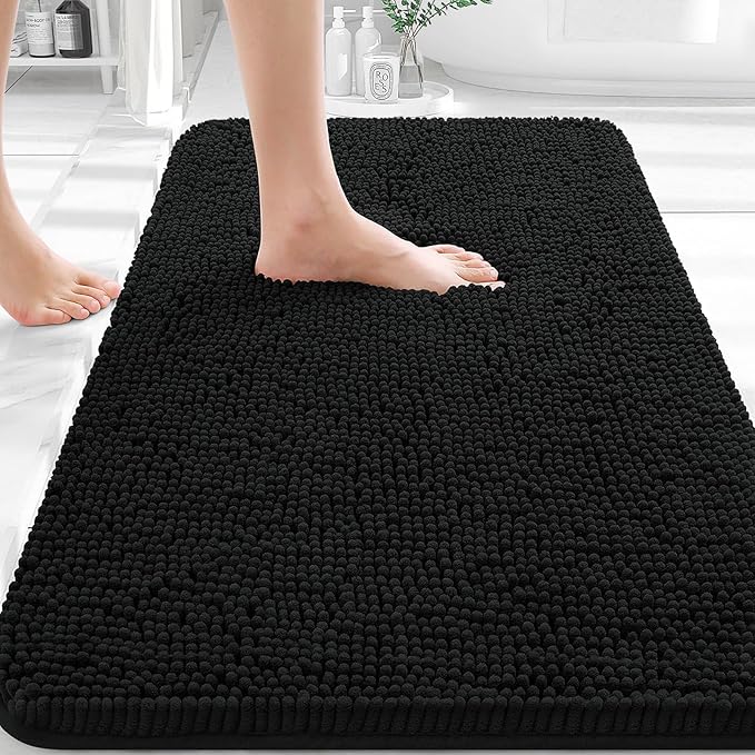 Bathroom Decor OLANLY OLANLY Black Bathroom Rug 30x20, Extra Soft Absorbent Chenille Bath Rugs, Rubber Backing Quick Dry, Machine Washable Bath Mats for Bathroom Floor, Tub and Sho