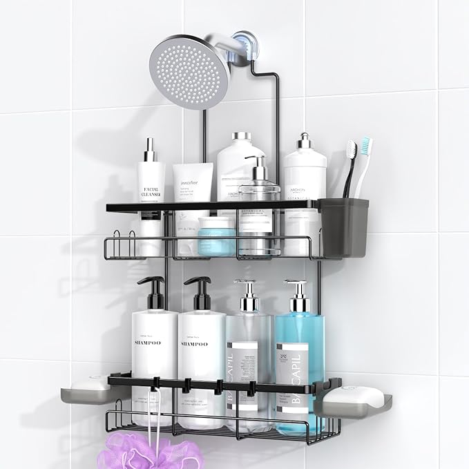 Bathroom Storage AKTECKE Shower Caddy Hanging Bathroom Organizer: Rustproof Shelf for Inside Shower - No Drilling Racks Over Showerhead - Bath Shelves for Shampoo Soap