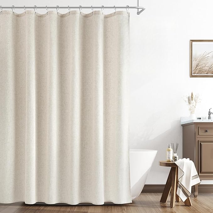 Bathroom Storage Naturoom Naturoom Natural Linen Shower Curtain, Country Boho Farmhouse Bath Decor Beige Shower Curtains for Bathroom Neutral Cloth Weighted Textured Fabric Bath Cu