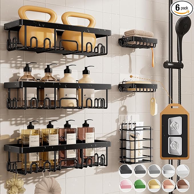Bathroom Storage Veken Veken Shower Caddy 6-Pack, Advanced Rustproof Design, No Drilling Adhesive Shelves, Rack with Soap Holder, Large Capacity Bathroom Organizers and Storage, Wa