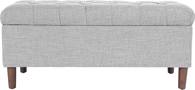 Bedroom Furniture HomePop Homepop Home Decor | Tufted Ainsley Button Storage Ottoman Bench with Hinged Lid | Ottoman Bench with Storage for Living Room & Bedroom,Gray Woven