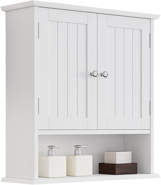 Bathroom Furniture Mino Kesper Bathroom Wall Cabinet, Bathroom Cabinet Wall Mount with 2 Doors and Open Shelf, Over The Toilet Wall Storage Cabinet, Bathroom Medicine Cabinet