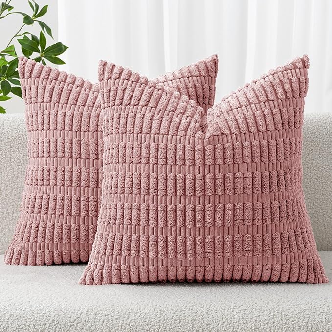 Living Room Furniture MIULEE MIULEE Pack of 2 Corduroy Decorative Throw Pillow Covers 18x18 Inch Soft Boho Striped Pillow Covers Modern Farmhouse Home Decor for Sofa Living Room Co
