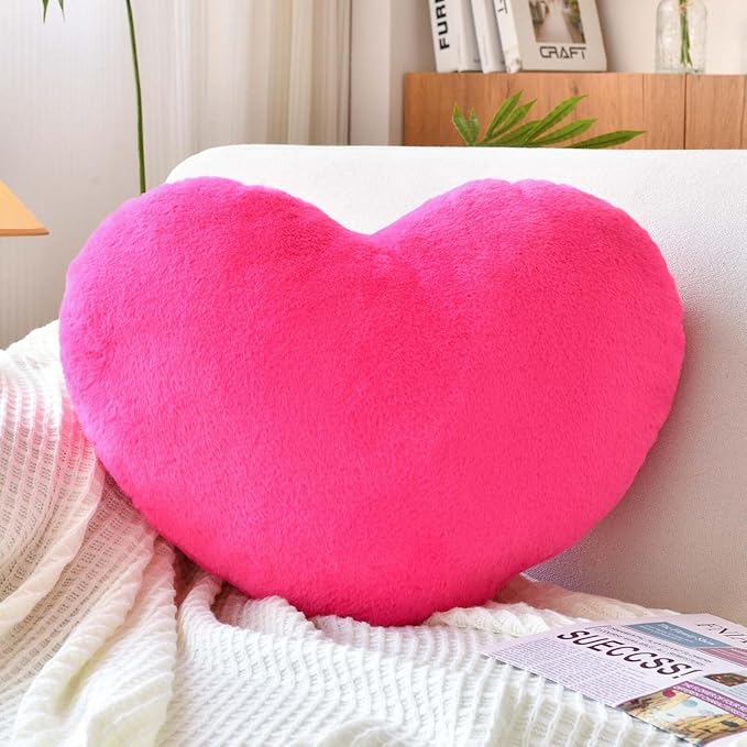 Living Room Decor XVTRU XVTRU Hot Pink Heart Pillows, Cute Heart Decorative Pillow, Heart Shaped Throw Pillows for Bed, Faux Rabbit Fur Plush Hoom Decor Pillow Cushion for Chair So