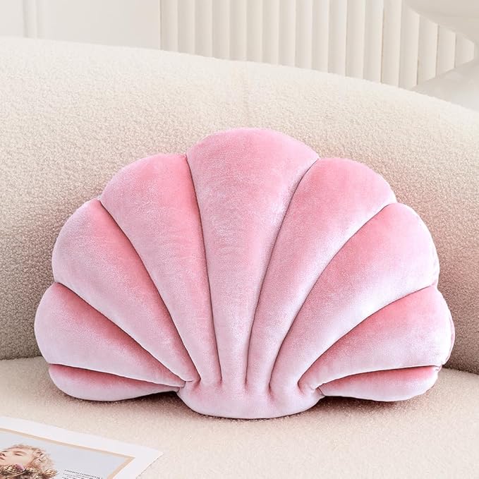 Bedroom Decor XIAIJIA Seashell Decorative Pillow Shell Shaped Throw Pillow 3D Insert Beach Pillow Soft Velvet Pillow Sea Ocean Decoration Couch Bed Pillow Cushions(Pink,14 X 11 inc