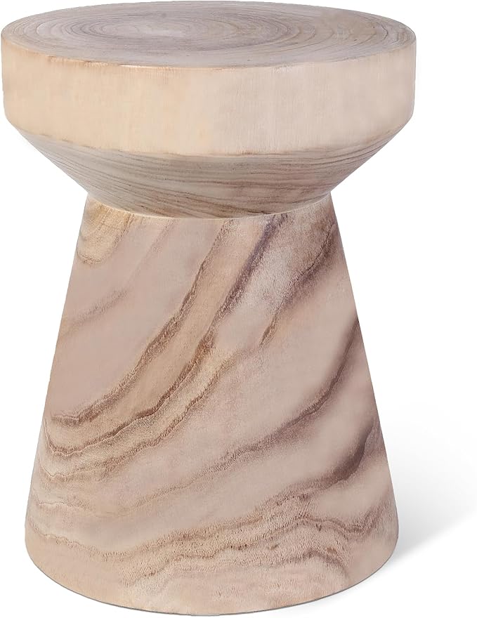 Living Room Furniture Athaliah Athaliah Wooden Side Table, 15.8" Hand Carved Rustic Wood Tree Stump End Table, Natural Paulownia Wood Round Coffee Table, Indoor Outdoor Wood Stump 