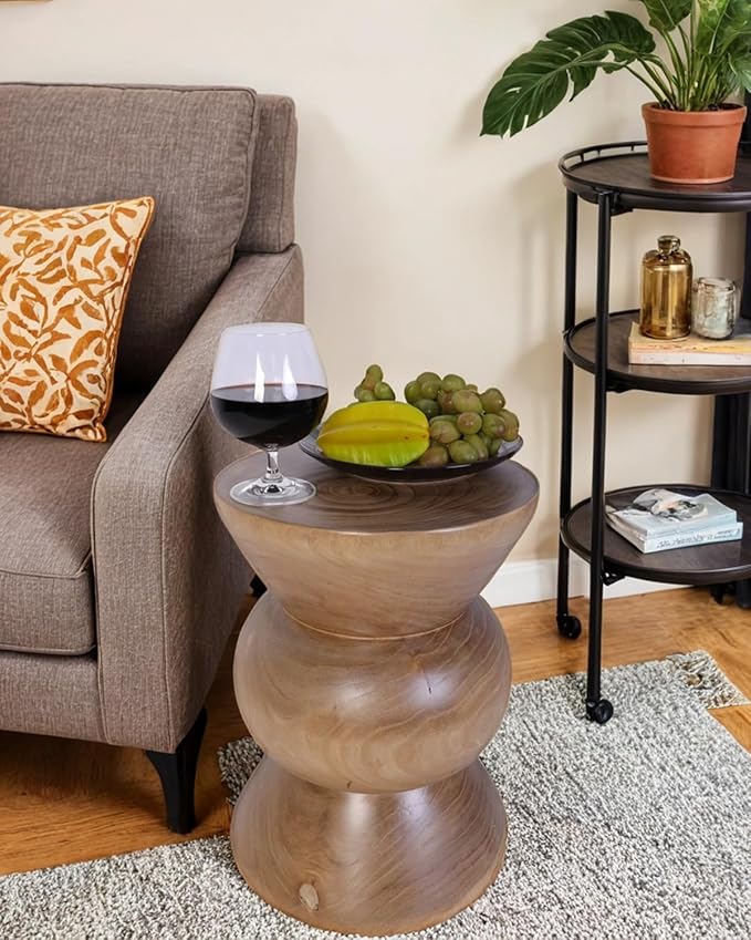 Living Room Furniture Athaliah Athaliah Wooden Side Table, Hand Carved Rustic Wood Tree Stump End Table, Natural Paulownia Wood Round Coffee Table, Indoor Outdoor Wood Stump Stool 