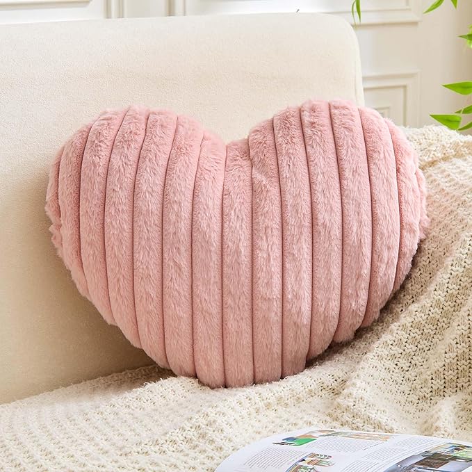 Living Room Decor XVTRU XVTRU Heart Pillows Heart Decorative Pillow Soft Fluffy Heart Shaped Dusty Pink Throw Pillows with Faux Rabbit Fur Aesthetic Room Decor Cute Small Pillow fo