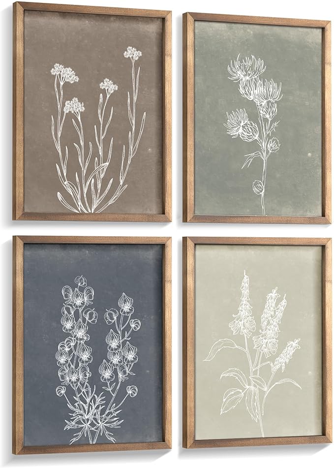 Living Room Decor Heiple Heiple Framed Boho Wall Art Set of 4 Wooden Wall Art for Rustic Vintage Farmhouse Home Living Room Bedroom Bathroom Kitchen Wall Decor (Brown, 11"x14")