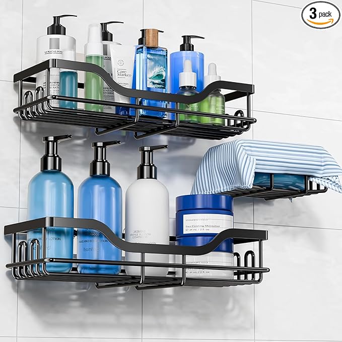 Bathroom Storage OMAIRA OMAIRA 3-Pack Shower Caddy with Soap Holder, Adhesive Rustproof No-drill Strudy Loading Inside Shower Organizer Shelves Rack Storage Bathroom Organization f
