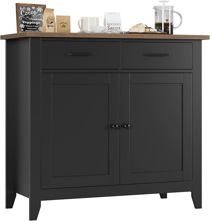 Living Room Furniture HORSTORS HORSTORS Kitchen Storage Cabinet, Modern Farmhouse Buffet Cabinet with Storage, Coffee Bar with 2 Drawers and 2 Doors, Floor Sideboard Buffet for Liv