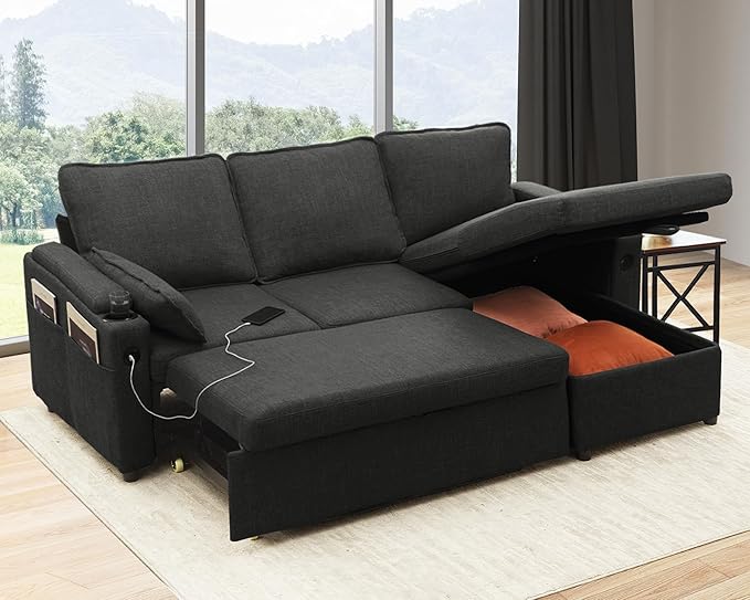 Living Room Furniture DURASPACE DURASPACE Sofa Bed Sleeper Pull Out 2 in 1 Sectional Sleeper Sofa Couches with Storage, USB, Cup Holder, Pullout Sectional Couches for Apartment Liv
