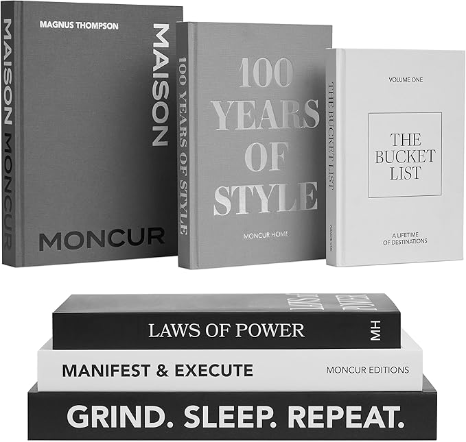 Living Room Furniture Moncur Home Decorative Coffee Table Books Set of 3 Black & White Design Books with Removable Covers and Real Blank Pages for Modern Home Decor, Shelf Styling 