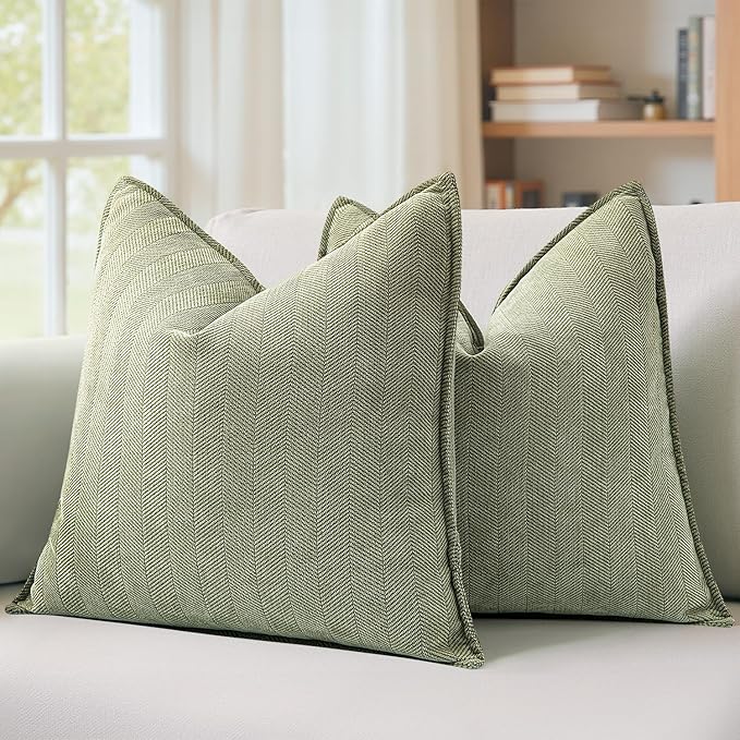 Living Room Decor MIULEE MIULEE Pack of 2 Sage Green Decorative Pillow Covers 20x20 Inch Soft Chenille Luxurious Couch Throw Pillows Farmhouse Cushion Covers with Elegant Design fo