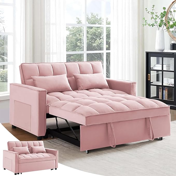Living Room Furniture Antetek Antetek 3 in 1 Convertible Sleeper Sofa Bed, Modern Velvet Loveseat Futon Couch w/Pullout Bed, Small Love Seat Lounge Sofa w/Reclining Backrest, Toss 
