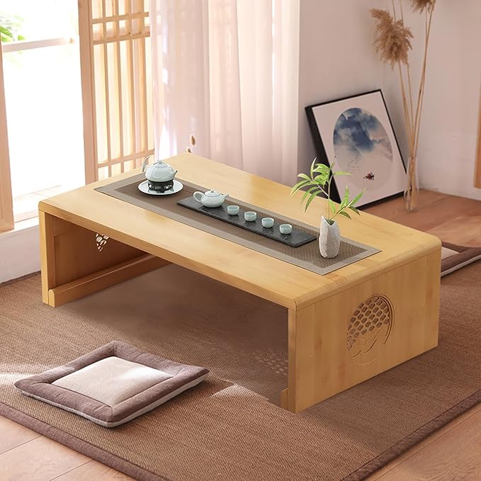 Living Room Furniture rzoizwko Folding Coffee Table Foldable Japanese Floor Table Low Table for Living Room,Dining Room,Tea,Tatami,Home Decoration (Log Color 47.24 * 19.68 * 12.2 I