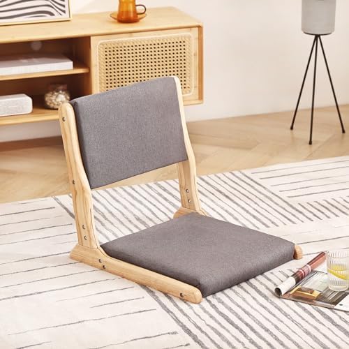 Living Room Furniture Tiita Tiita Foldable Tatami Chair, Japanese Floor Chair, Wood Legless Back Rest Chairs with Cushion, Accent Meditation Floor Chairs Bay Window, Wood Dark Grey