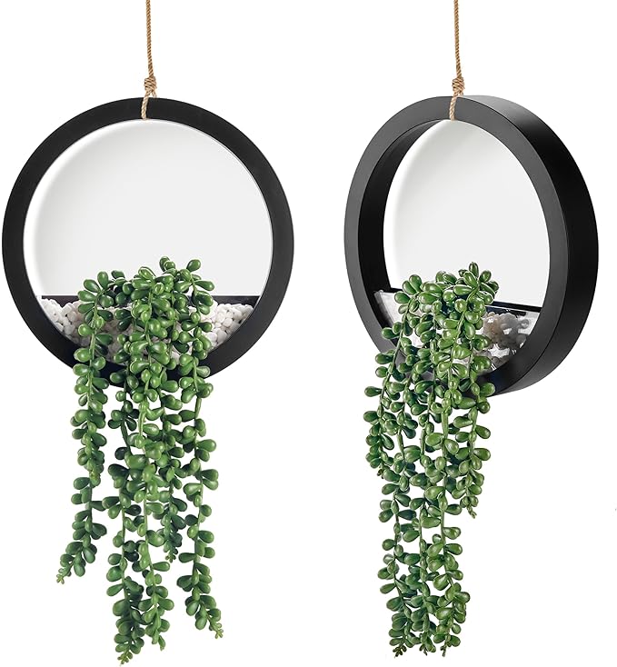 Bedroom Decor Der Rose Der Rose 2 Pack Fake Plants Hanging Artificial Succulents Plants in Black Pots for Living Room Bathroom Accessories Boho Farmhouse Wall Decor