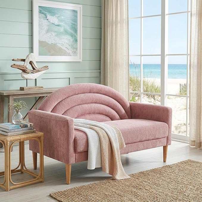 Living Room Furniture QNZK 49" Small Loveseat Sofa for Small Spaces, Mid Century Modern Sofa, Linen Upholstered Furniture with Wood Frame, Mini Couch for Living Room/Bedroom/Apartm