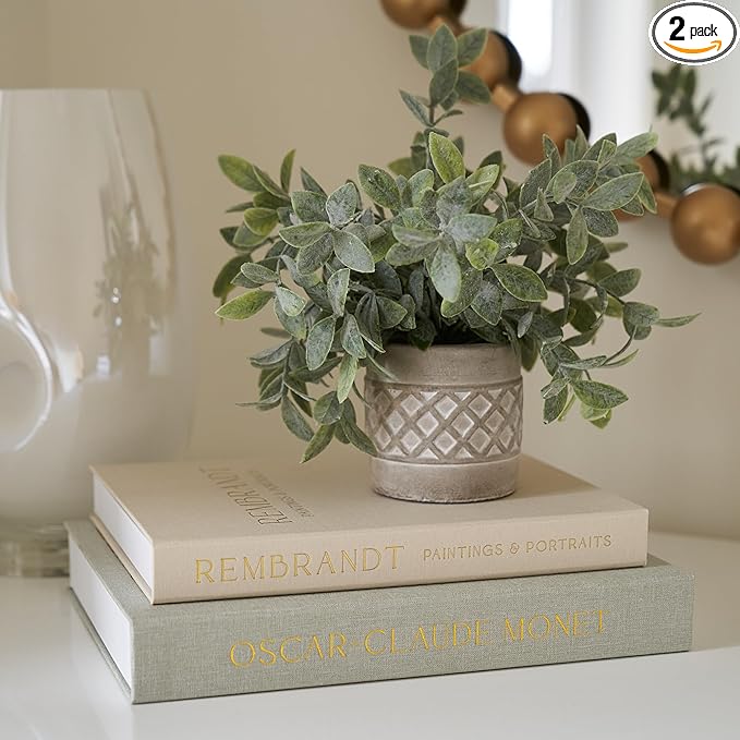 Living Room Furniture ZICOTO Beautiful Decorative Books - Set of 2 Linen Boxes Enhance Your Coffee Table, Bookshelf or Mantel Decor - Aesthetic Fake/Faux Books for Modern Home Deco