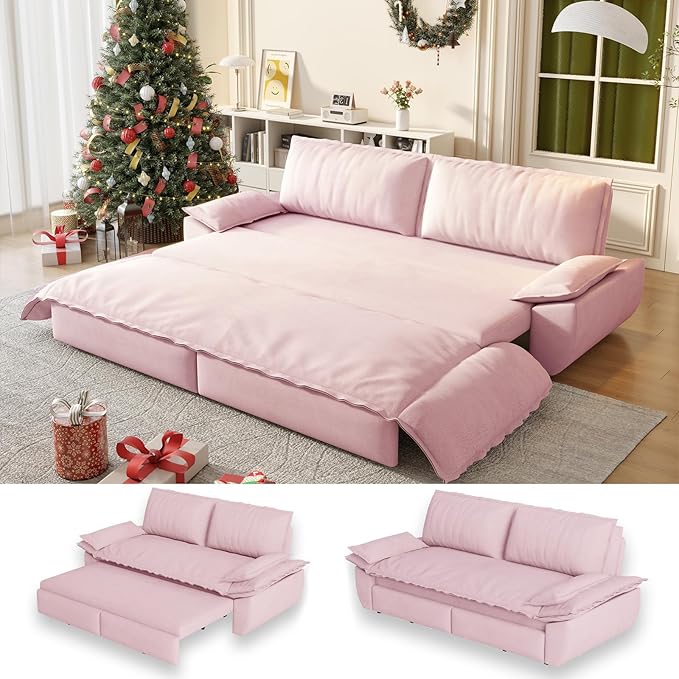 Living Room Furniture UPYOOE 70.1" Futon Sofa Bed Queen Size, Pull Out Bed, 3-in-1 Convertible Sleeper Sofa with 2 Soft Pillows, Modern Velvet Futon Couch for Living Room, Small Sp