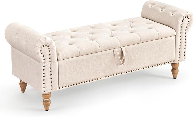 Bedroom Furniture Furniliving Furniliving 51” Storage Benches, End of Bed Bench with Button-Tufted Large Upholstered Storage Ottoman Linen Window Bench with Storage Shoe Cabinet Bench, for Bedroom
