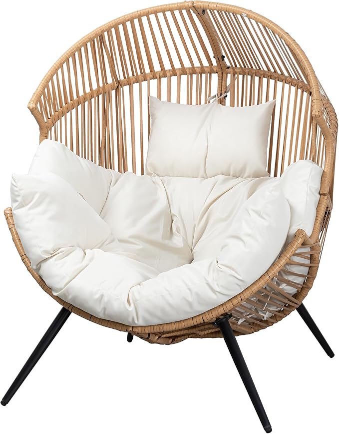 Bedroom Furniture JAMFLY JAMFLY Egg Chair Wicker Outdoor Chairs, Oversized Patio Chair Oversized Lounger Chair with Cushion for Indoor Living Room, Bedroom, Outside Patio Backyard 