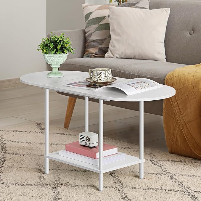 Living Room Furniture ETELI Small Oval Coffee Tables Modern Low Coffee Table for Small Space Mid Century Center Side Table with Open Shelving for Storage, Display, and Furniture