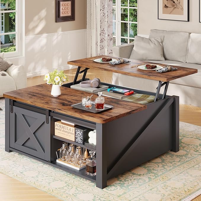 Living Room Furniture SEDETA SEDETA 31.5" Lift Top Coffee Table with Storage, Square Coffee Tables for Living Room, Farmhouse Coffee Table with Large Hidden Storage Compartment and