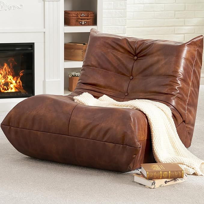 Dining Room Furniture Hobestluk Hobestluk Giant Bean Bag Chair Lazy Floor Sofa, Memory Foam Fireside Sofa for Adults, Big Beanbag Faux Leather Armless Chair for Living Room Bedroom
