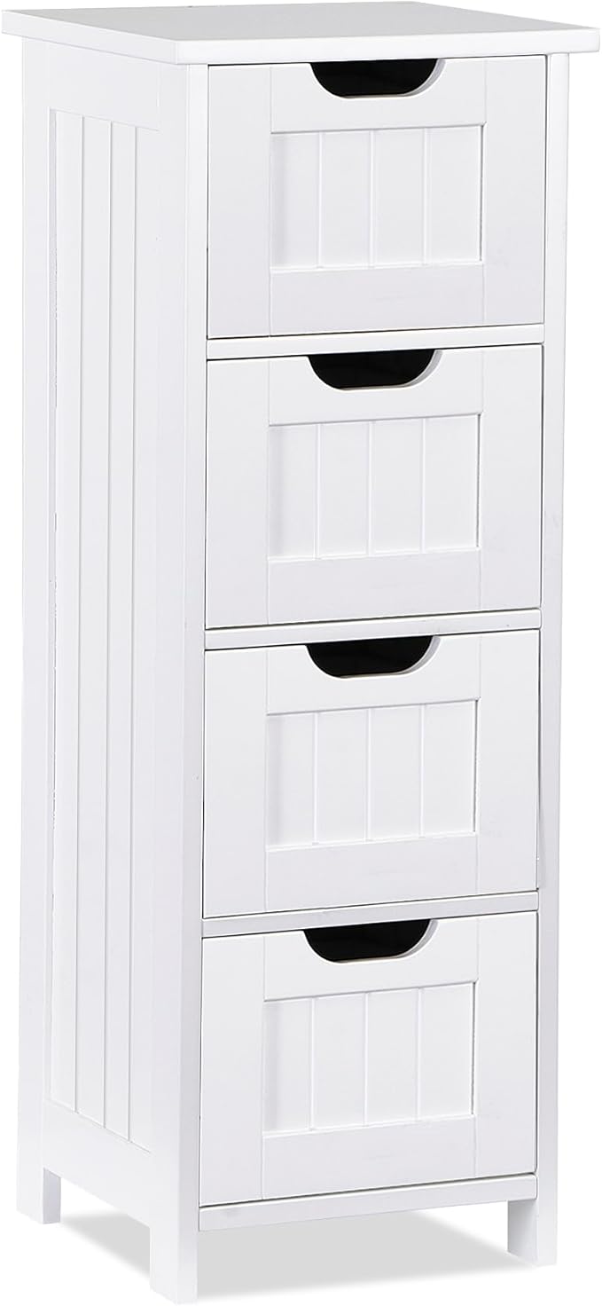 Bathroom Furniture ZENY ZENY Bathroom Floor Storage Cabinet with 4 Drawers for Bedroom, Bathroom, Hallway, Narrow Toilet Paper Cabinet, Freestanding (White)