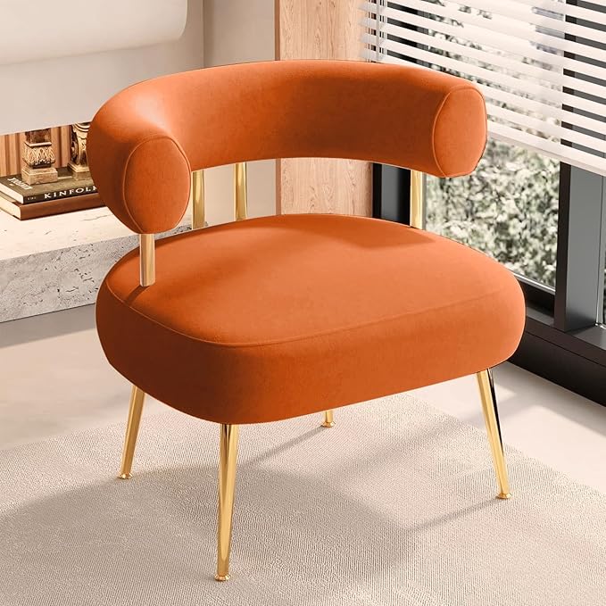 Living Room Furniture SEYNAR Modern Velvet Accent Chair, Round Upholstered Barrel Armchair for Small Spaces, Fluffy Side Corner Sofa Chair for Living Room, Bedroom, Vanity, Office,