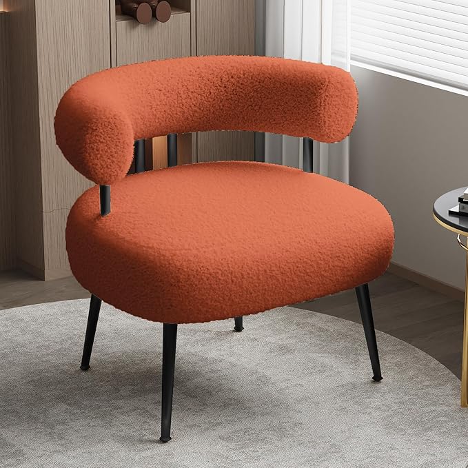 Living Room Small Space SEYNAR Mid Century Sherpa Boucle Accent Chair, Round Upholstered Barrel Arm Chair for Small Spaces, Fluffy Side Corner Sofa Chair for Living Room, Bedroom, 