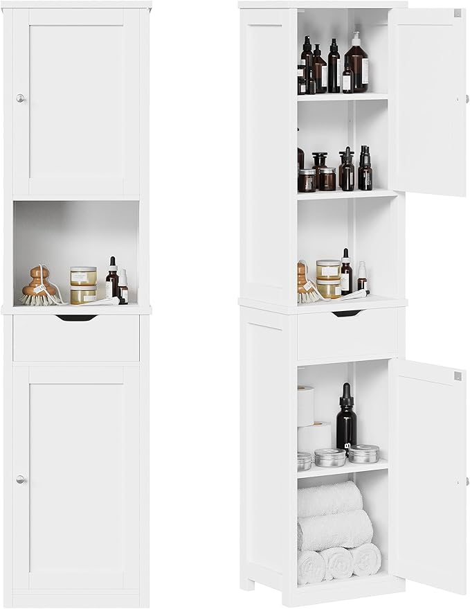 Kitchen Furniture Shintenchi Shintenchi Tall Bathroom Storage Cabinet, Slim Corner Floor Cabinet with Doors and Drawer, Freestanding Narrow Bathroom Organizer with Adjustable Shelv
