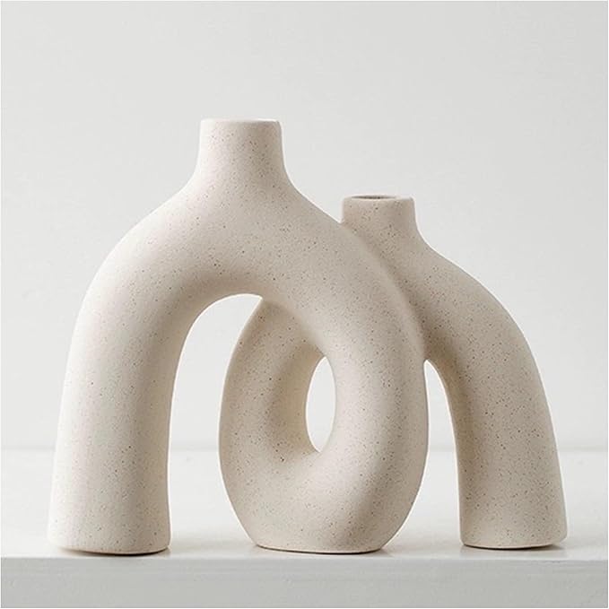 Bedroom Decor Jonronboci Hug Donut Decorative Vase Set - Modern Nordic Boho Style Vases Home Decor, Matte Ceramic Decorations for Living Room Shelf, Bookshelf Mantle Entryway Table
