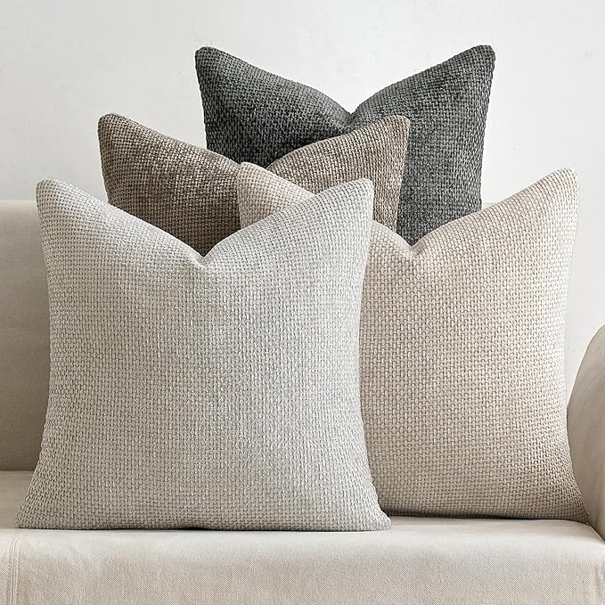 Bedroom Decor MIULEE MIULEE Pack of 4 Couch Throw Pillow Covers 18x18 Inch Neutral Soft Decorative Chenille Pillow Covers Farmhouse Boho Cushion Covers for Mid Century Modern Sprin