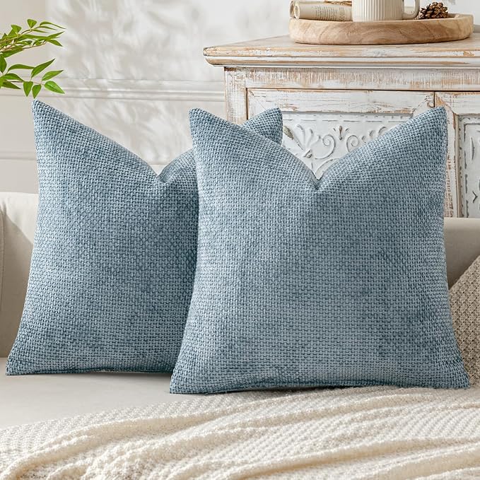Living Room Decor MIULEE MIULEE Pack of 2 Coastal Blue Throw Pillow Covers 18x18 Inch Summer Modern Boho Accent Decorative Pillow Covers Soft Farmhouse Cushion Covers for Home Deco