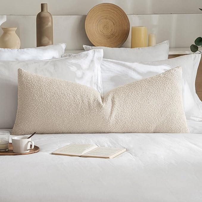 Bedroom Decor MIULEE MIULEE Textured Boucle Throw Pillow Cover Beige Accent Solid Lumbar Pillow Case Decorative Soft Pack of 1 Couch Cushion Chair Sofa Bedroom Livingroom Home Deco