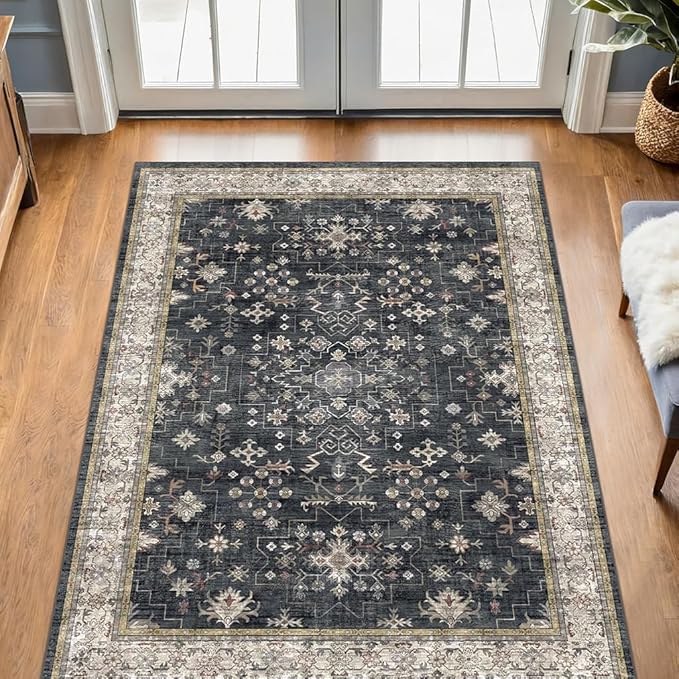 Bedroom Decor Hazo Haus Large 3x5 Entryway Rug Indoor - Washable Non-Slip Low Pile Ultra Soft Area Rug for Large Kitchen, Bedroom Bedside, Mudroom - Distressed Boho Modern Aestheti