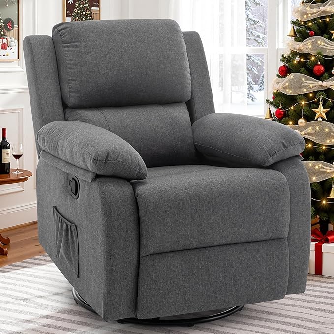 Bedroom Furniture Korser Recliner Chair, 360 Swivel Rocker Chair for Adults, Small Rocking Recliner for Small Spaces, Upholstered Fabric Glider Recliner Nursery (Swivel Rocker Recl